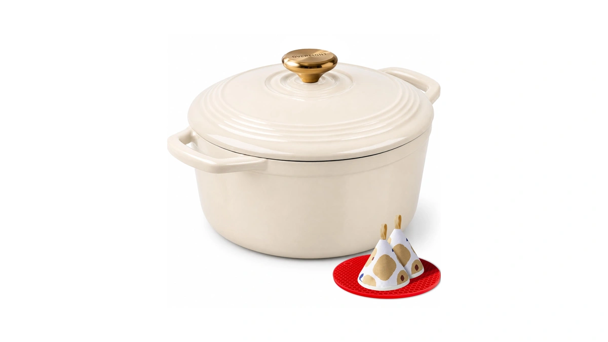 Overmont Enameled Cast Iron Dutch Oven - 5.5qt Pot With