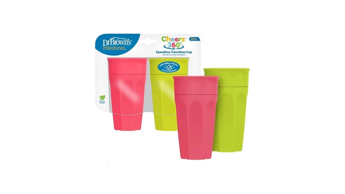 Dr. Brown's Milestones Cheers360 Spoutless Cup, Green & Pink, 2-pack