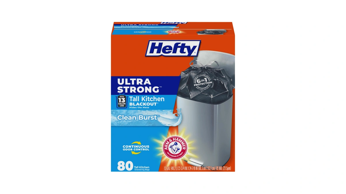 Hefty Ultra Strong 13 Gal Kitchen Trash Bags, Black, Clean