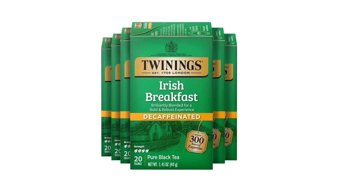 Twinings Decaffeinated Irish Breakfast Black Tea Individually Wrapped Bags, 20