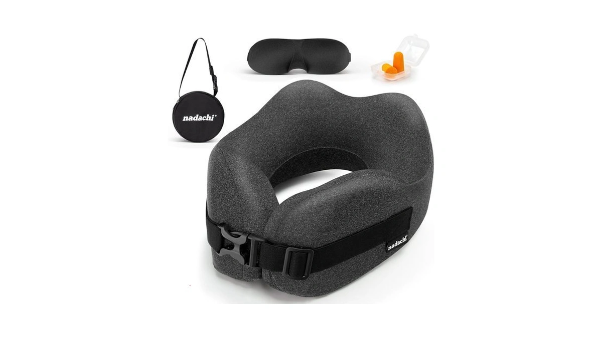 Nadachi Neck Pillow Airplane Travel Set - Pure Memory Foam