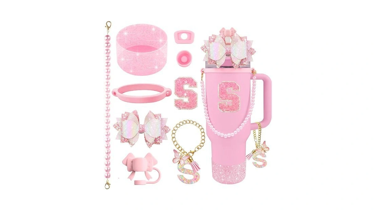 Hpebl 9pcs Pink For Stanley Cup Accessories Set 30/40 Oz
