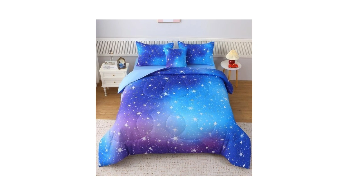 Jqinhome Full Ombre Blue Comforter Set, 6 Piece Bed In