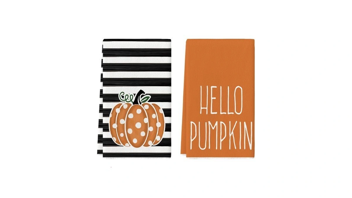 Artoid Mode Orange Pumpkin Stripes Fall Kitchen Towels Set Of