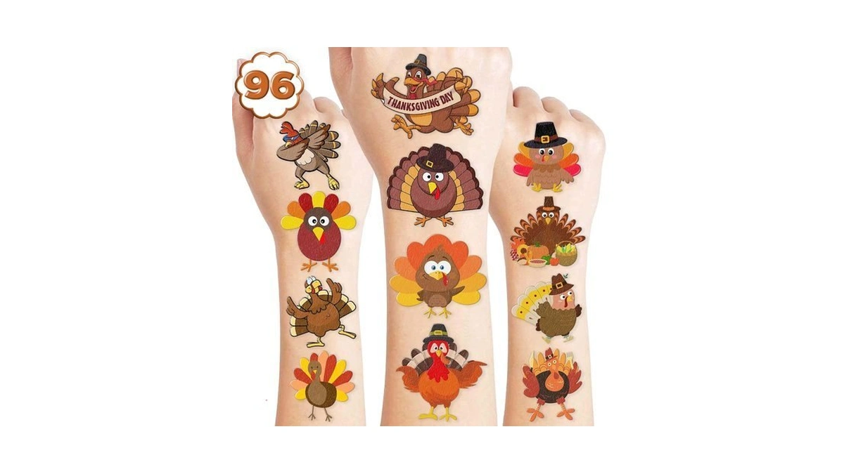 120 Pcs Thanksgiving Turkey Tattoos Stickers For Kids