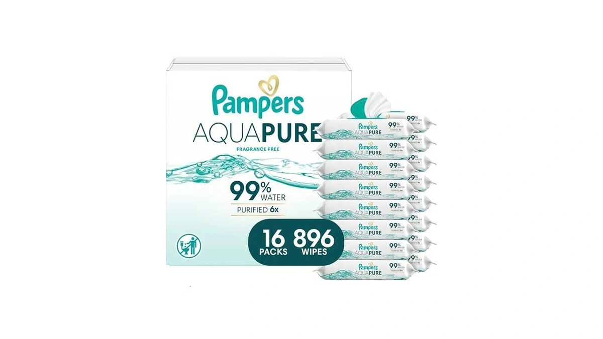 Pampers Aqua Pure Baby Wipes, 99% Water, Fragrance Free, Unscented,