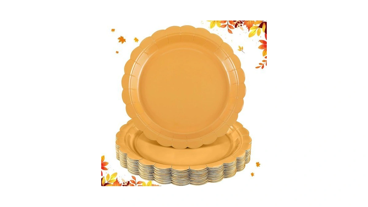 Natnarr 30 Pk Orange Plates 9" Scalloped Fall Thanksgiving Dessert