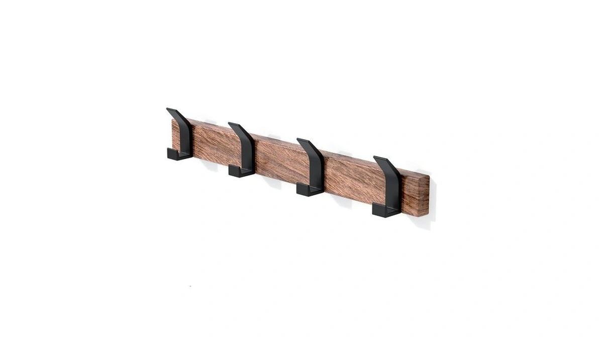 Black Coat Rack Wall Mount - 17" Walnut Wood Rail