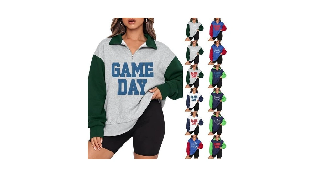 Moolbeko Game Day Outfits For Women Quarter Zip Crewneck Sweatshirts