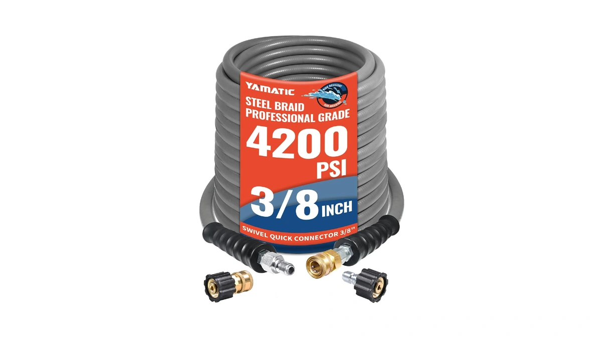 Yamatic 3/8" Non-marking Pressure Washer Hose 100 Ft, Swivel Quick