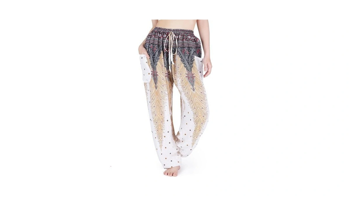 Lannaclothesdesign Harem Pants Women Boho Drawstring Waist (s, White)