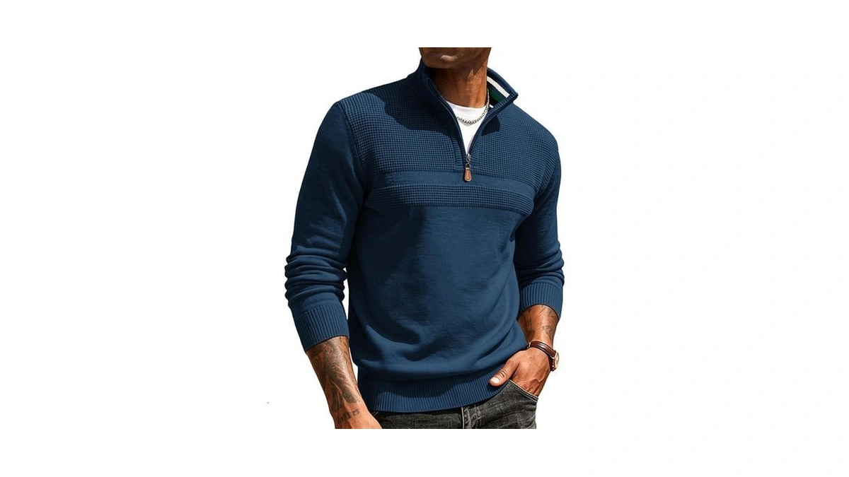 Gracyoga Sweaters For Men Quarter Zip Casual Winter Sweater Blue