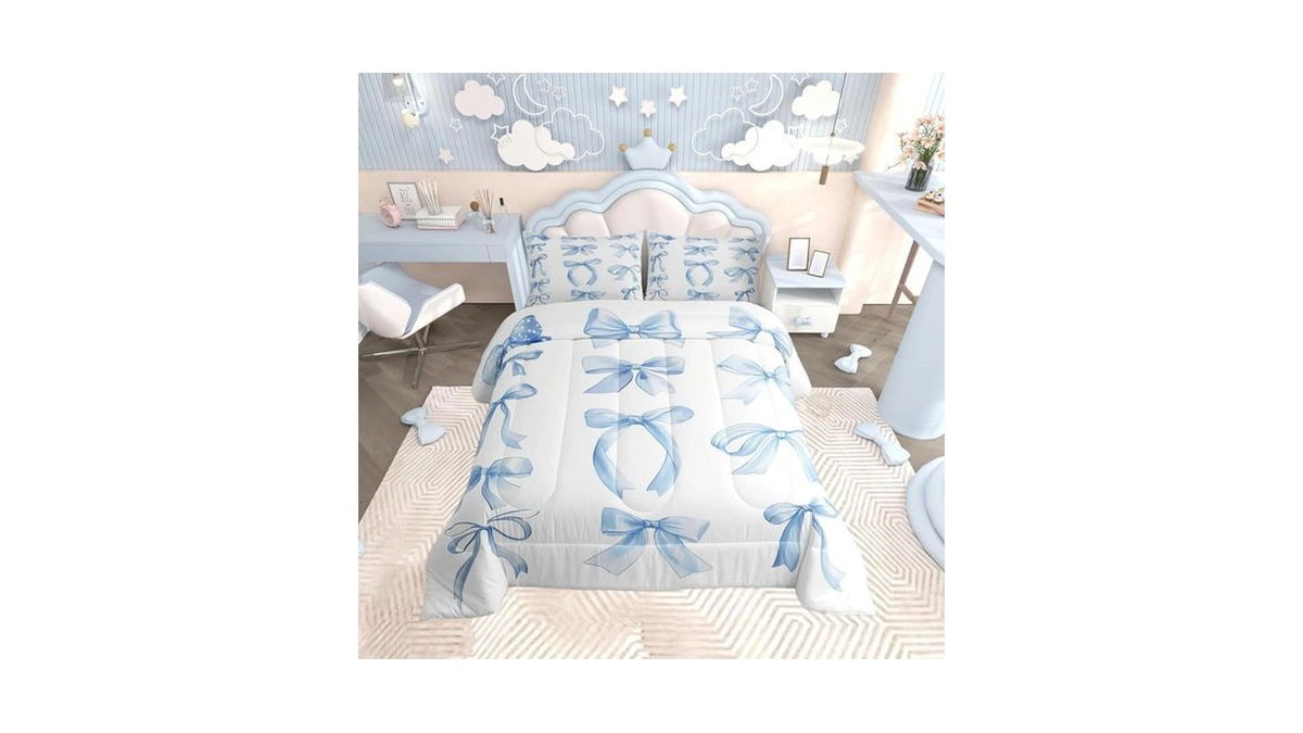 Feelyou Bowknot Comforter Set Queen Size Watercolor Bow Comforter For
