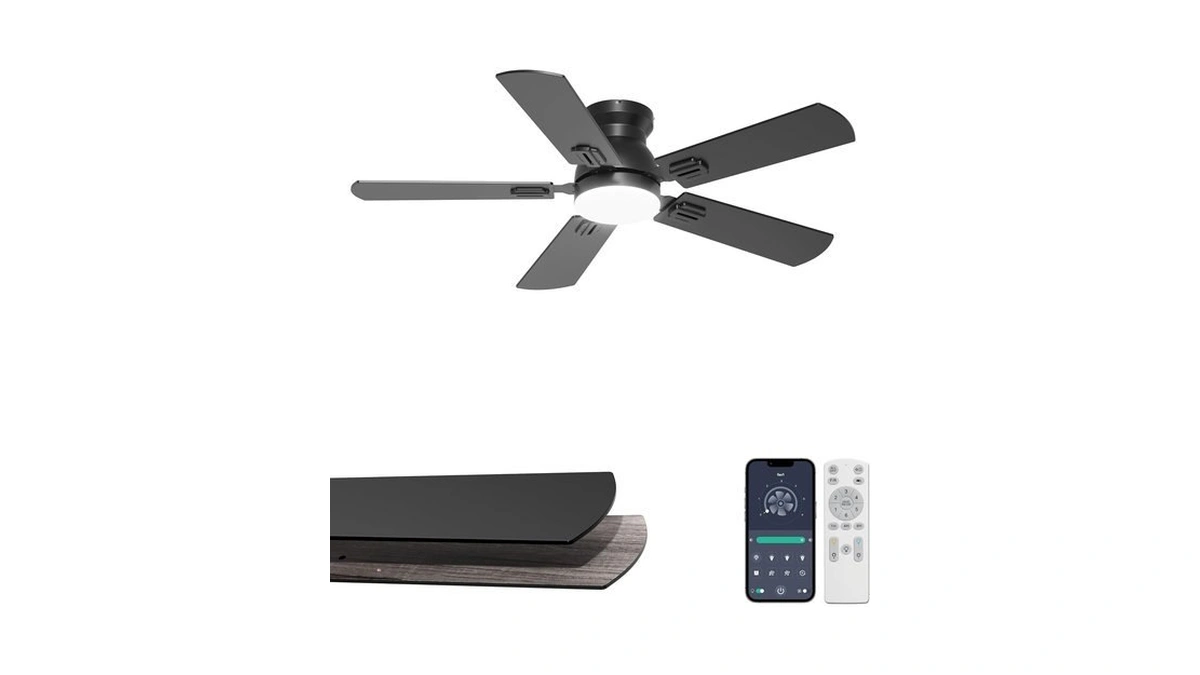 Phylluz 42'' Black Flush Mount Ceiling Fan With Lights For