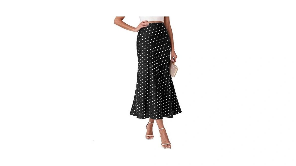 Btfbm Silk Midi Skirts For Women 2026 Summer Fall,dot Black