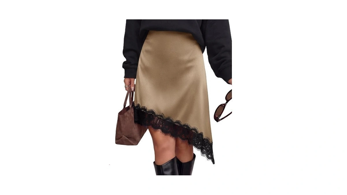 Btfbm Satin Mini Skirts For Women 2026 Lace Fall Skirt,coffee,s
