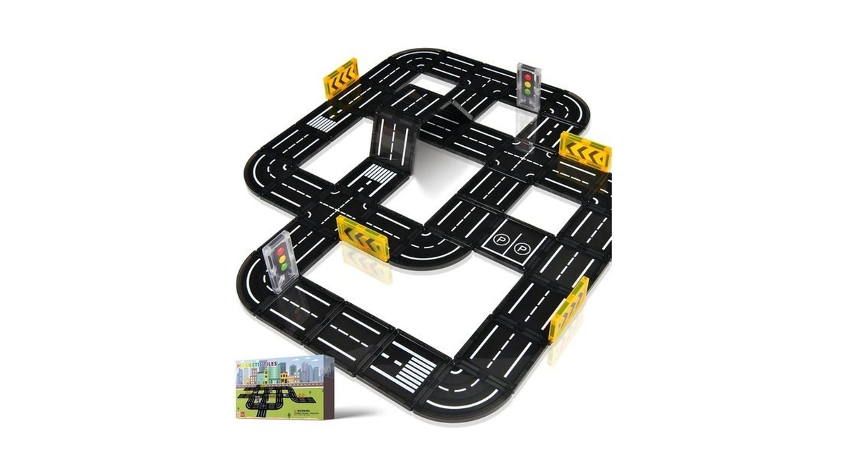Aukit Magnetic Tiles Road Expansion Pack, Magnetic Building Blocks Construction