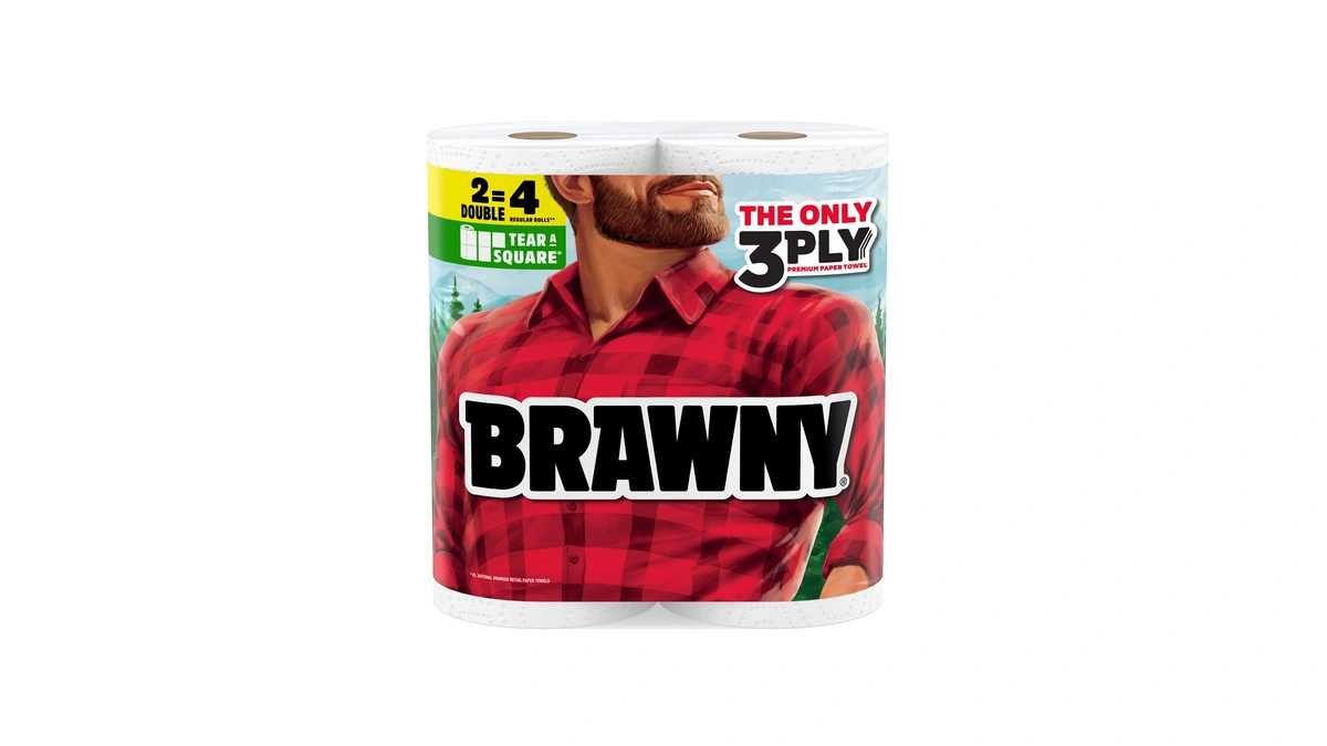Brawny Tear-a-square 3-ply Paper Towels, 2 Double Rolls = 4