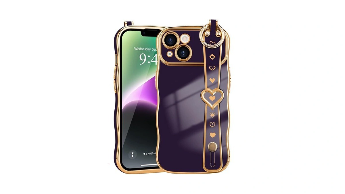 Llz.coque For Iphone 14 Case With Strap Wave Frame, Dark