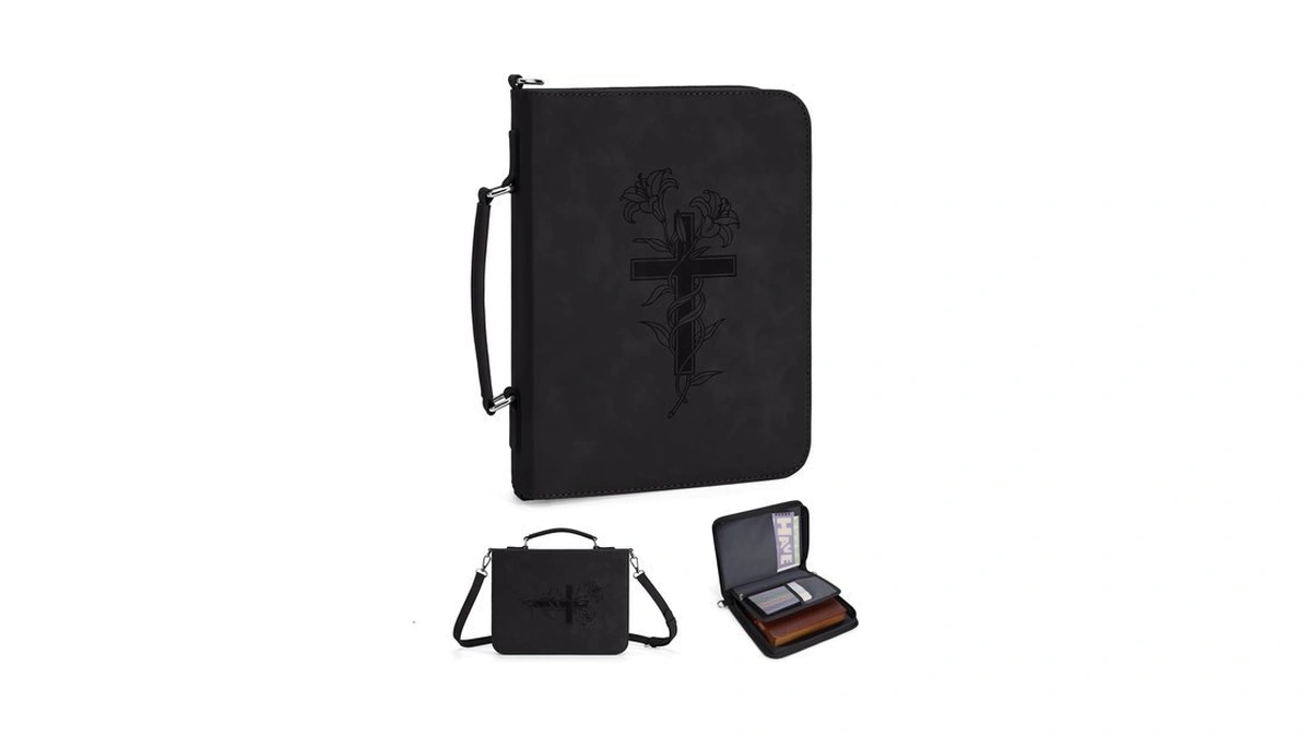 Wandf Leather Bible Cover For Men, Bible Bag With Shoulder