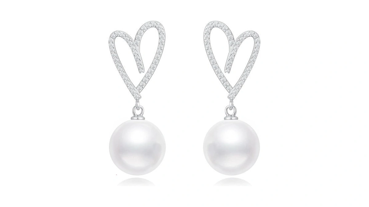 925 Sterling Silver 12mm Pearl Earrings For Women - Valentine's