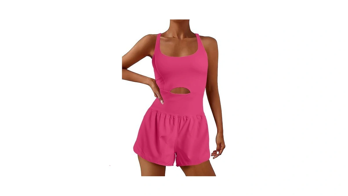 Womens Workout Rompers Outfits Padded Bra Tennis Jumpsuits Gym Clothes