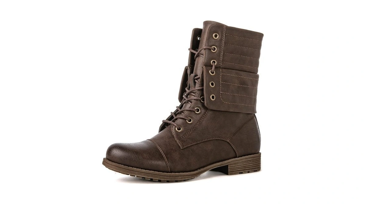 Globalwin Women's Brown Lace Up Military Combat Boots Mid Calf
