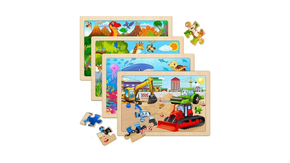 Waalod 4 Pack Wooden Jigsaw Puzzles For Kids Ages 3-6,