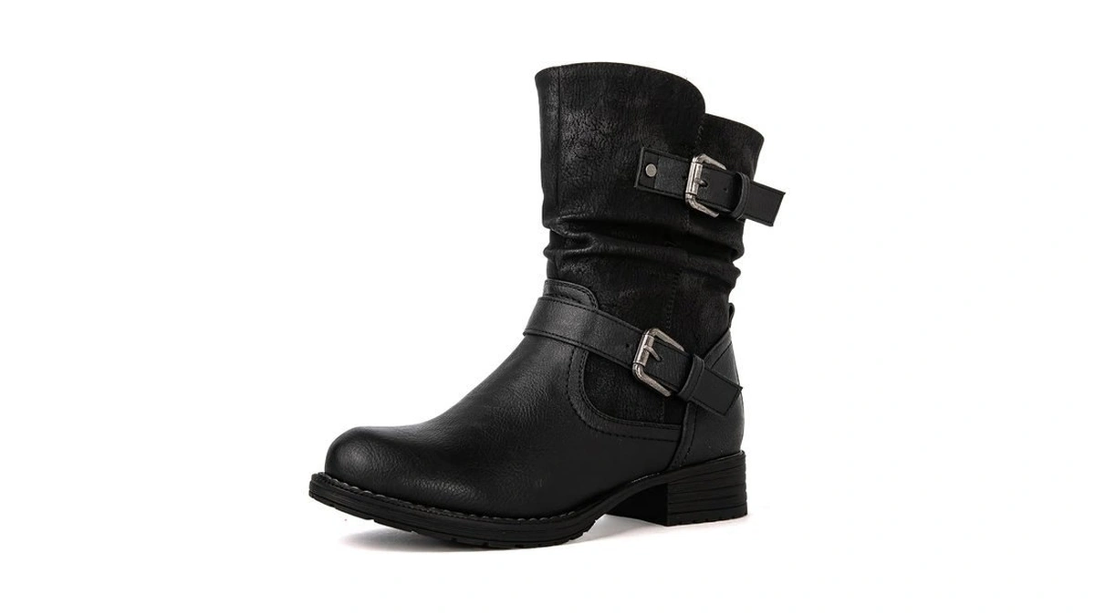 Globalwin Women's Black Bukle Zipper Ankle Booties Winter Fashion Boots