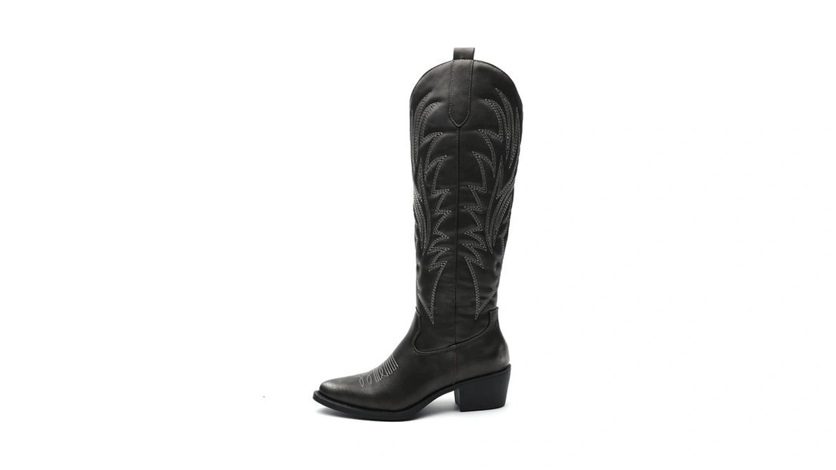 Globalwin Women's Brushed Silver Cowboy Boots For Women Embroidered Knee