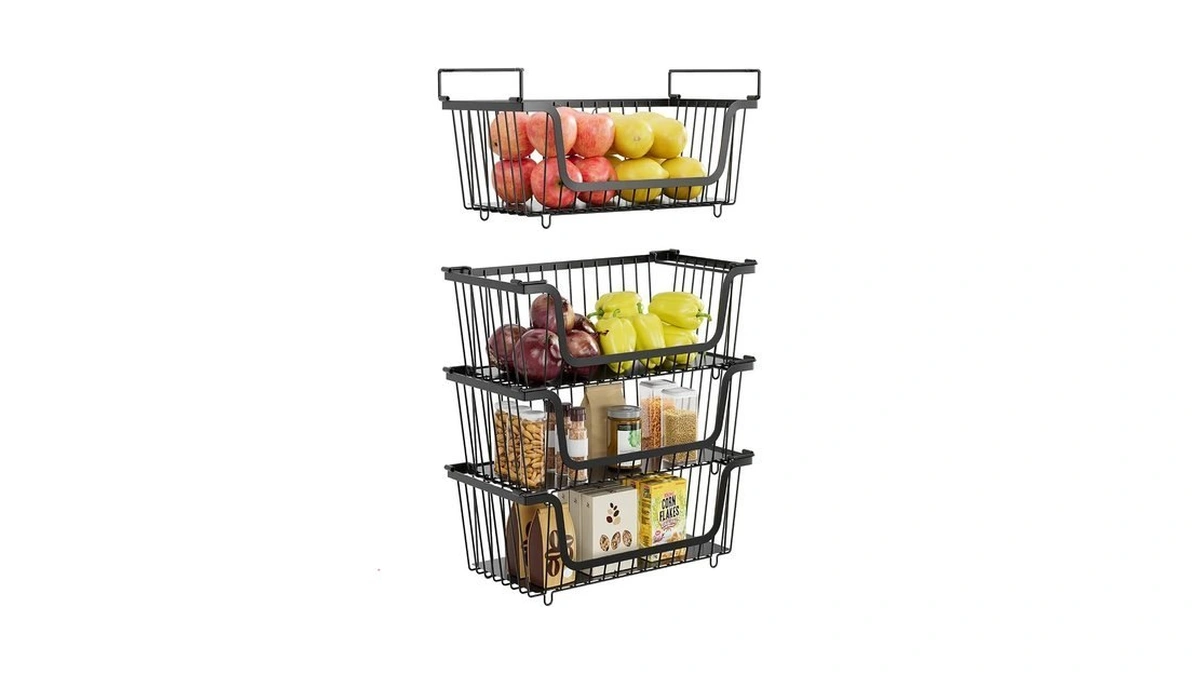 4 Pcs Stackable Wire Baskets For Pantry Organizers And Storage,