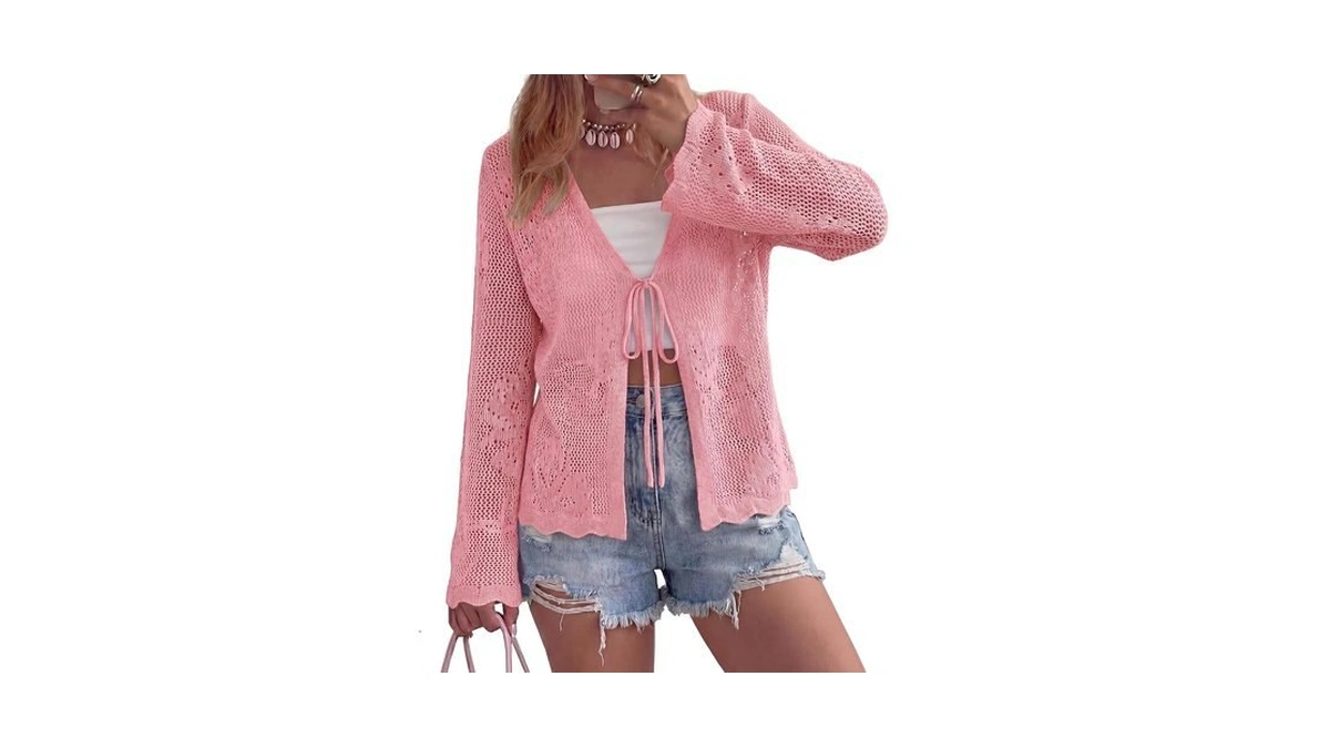 Btfbm Crochet Cardigans For Women Lightweight,pink,small
