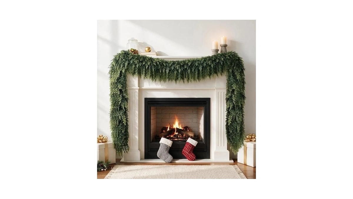 Poowuudt 12ft Christmas Cedar Garlands Realistic, Real Touch Winter Xmas