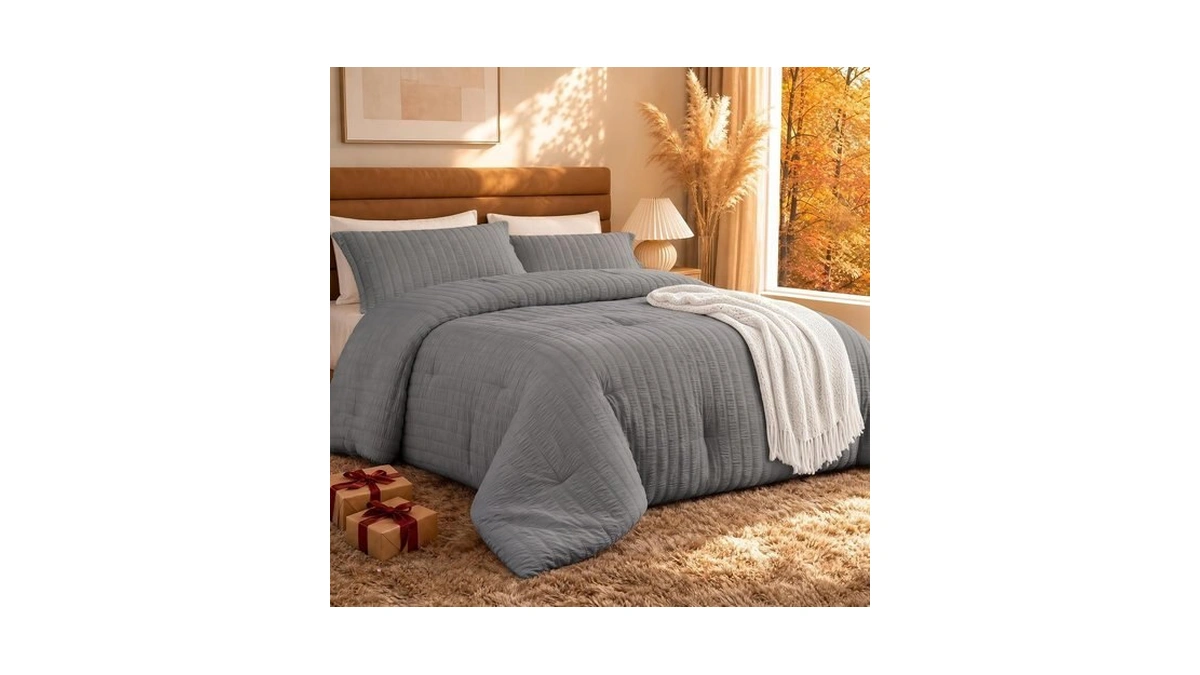 Quataly Queen Comforter Set Seersucker Lightweight Bed Set For All