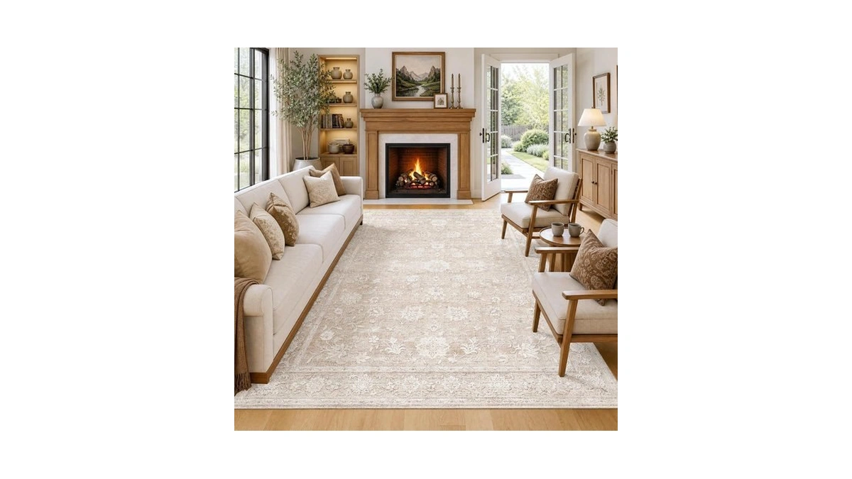 Ugoutry 8x10 Beige Neutral Floral Living Room Vintage Area Rug