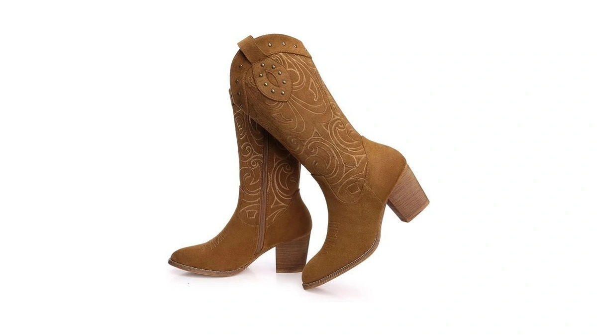 Shibever Women Cowboy Cowgirl Boots: Western Mid Calf Chunky Low