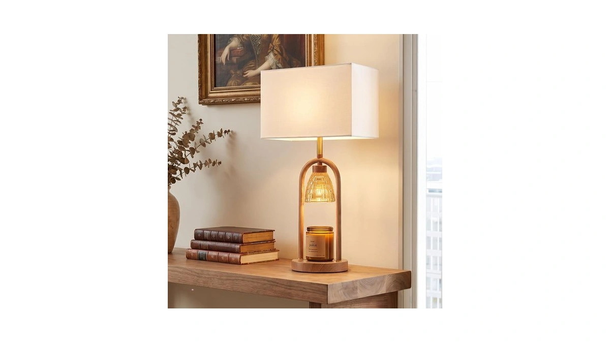 Pokat 22'' Farmhouse Table Lamp With Candle Warmer For Bedroom,