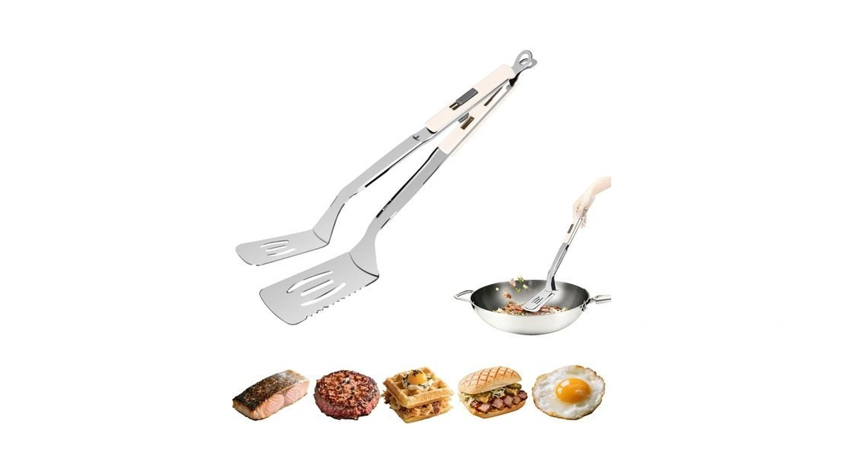 13.5-inch Stainless Steel Tongs For Cooking – Versatile Metal Spatula