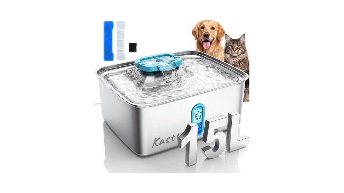 Kastty 4gal/15l Large Dog Water Fountain, Stainless Steel Pet Water