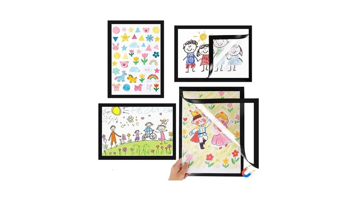 4 Black Kids Art Frame Changeable With Adhesive Backing For