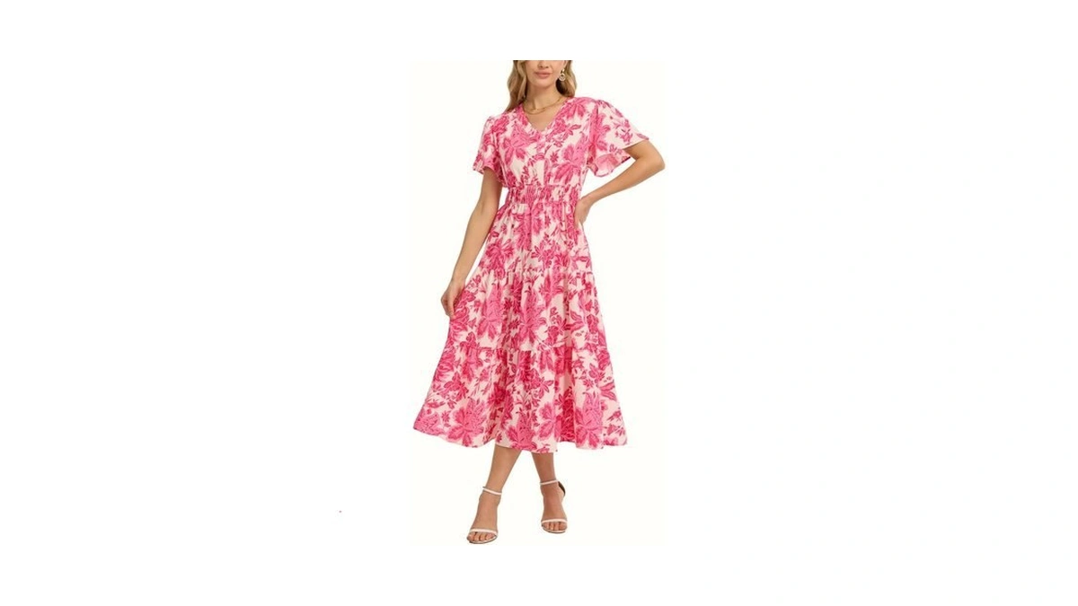 J.corrine Womens Summer Floral Tea Dress 2026 Midi Casual Short