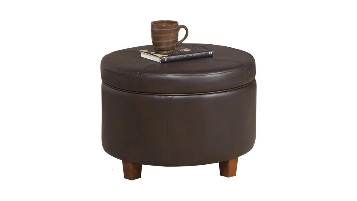 Homepop 24" Round Leatherette Storage Ottoman - Chocolate Brown