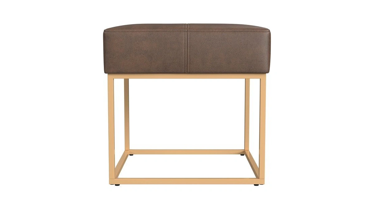 Homepop 18" Small Square Gold Metal Ottoman - Brown Faux