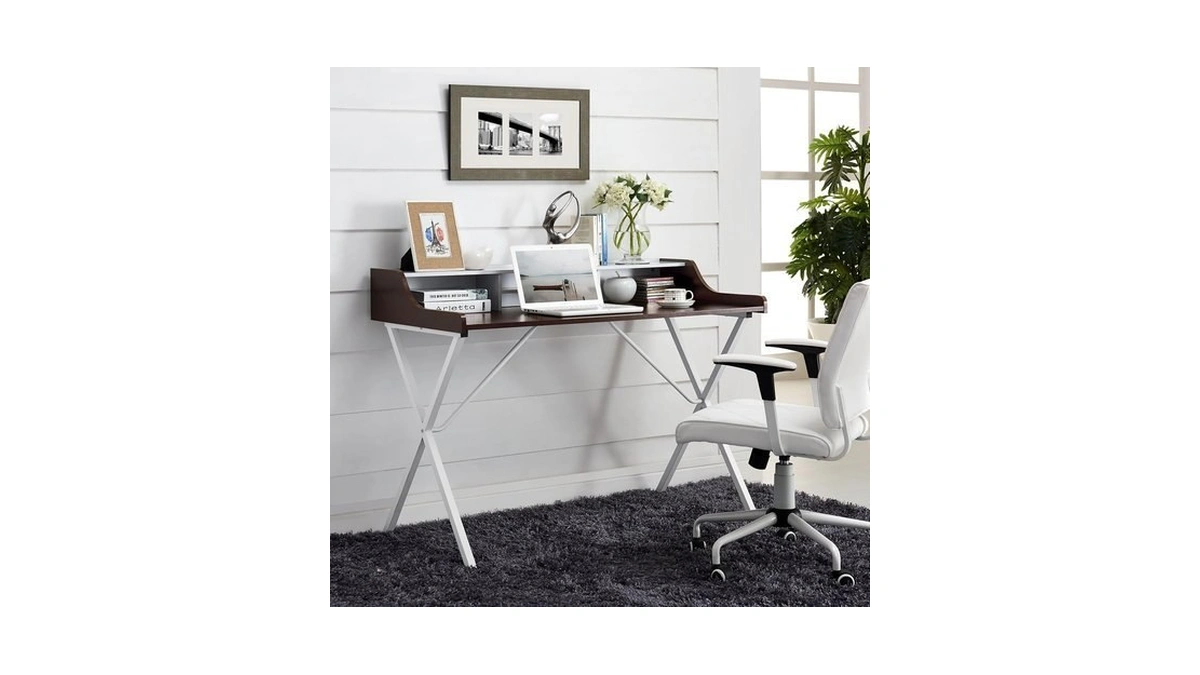Modway Bin Contemporary Modern Writing Desk With Storage Cubbies In