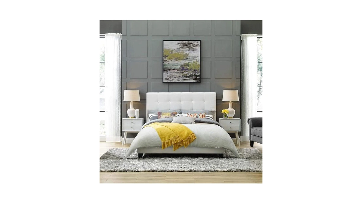 Modway Melanie Tufted Fabric Upholstered Full Platform Bed In White