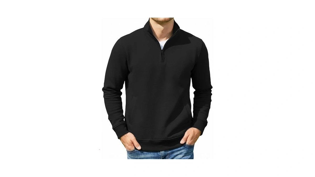 Coofandy Quarter Zip Pullover Men Long Sleeve Mock Neck Fleece