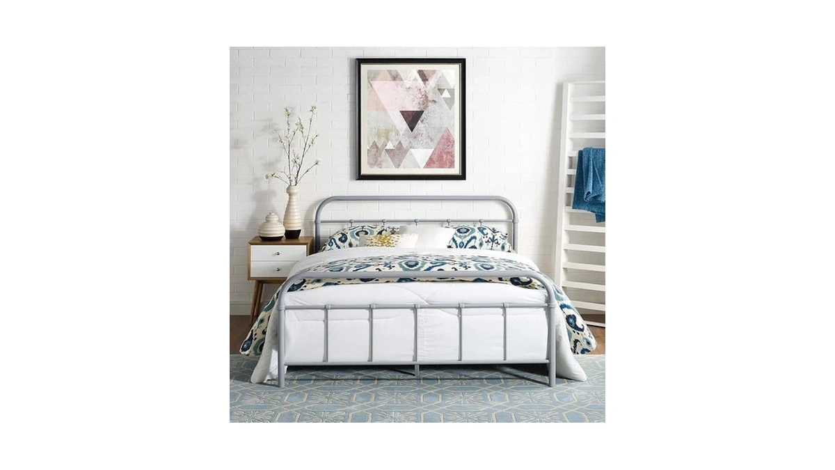 Modway Maisie Steel Metal Farmhouse Platform Queen Bed Frame With