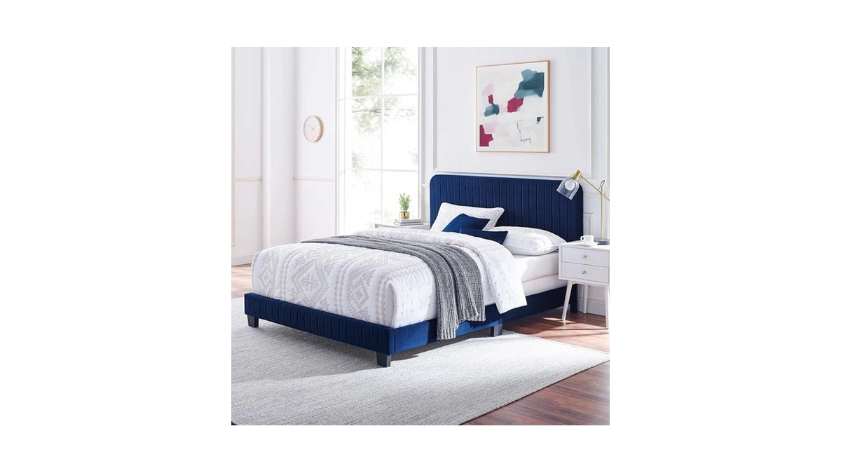 Modway Celine Channel Tufted Performance Velvet King Bed In Navy