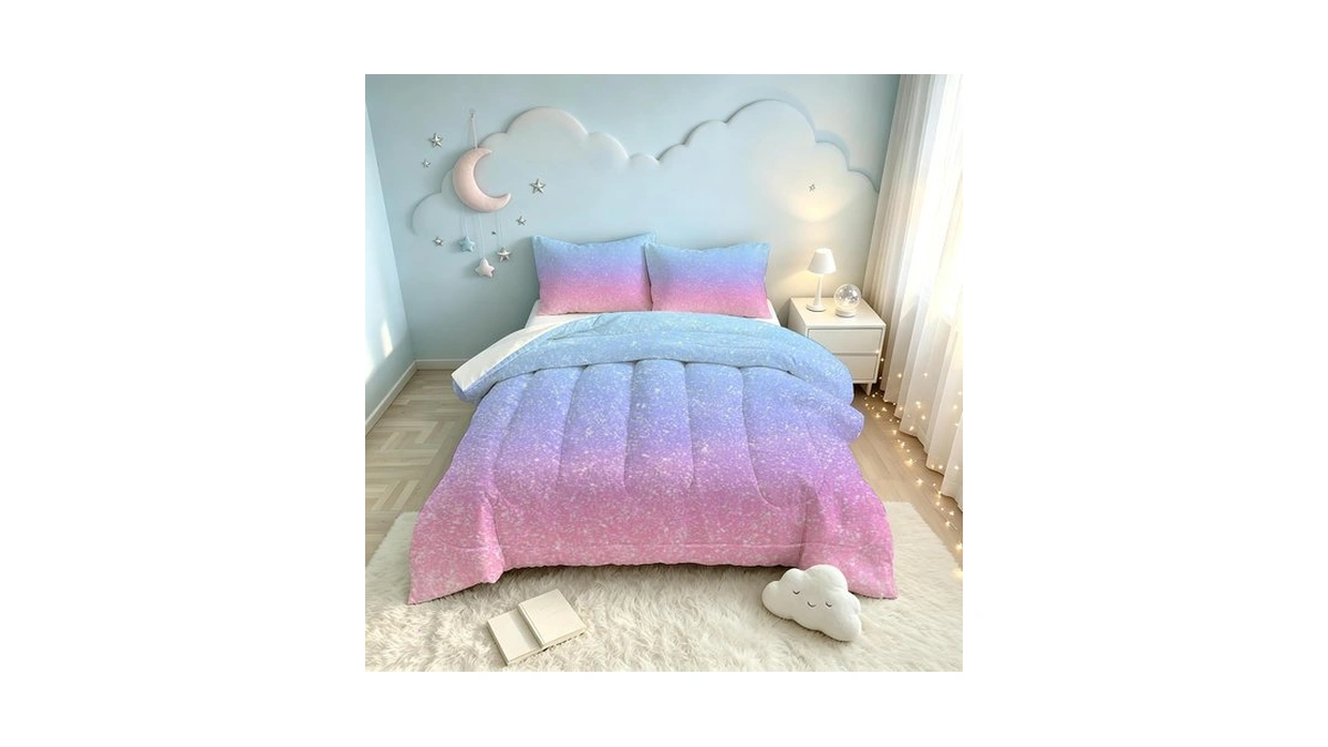 Kxry Pink Pastel Ombre Sparkle Comforter Set Queen Bedding Girls