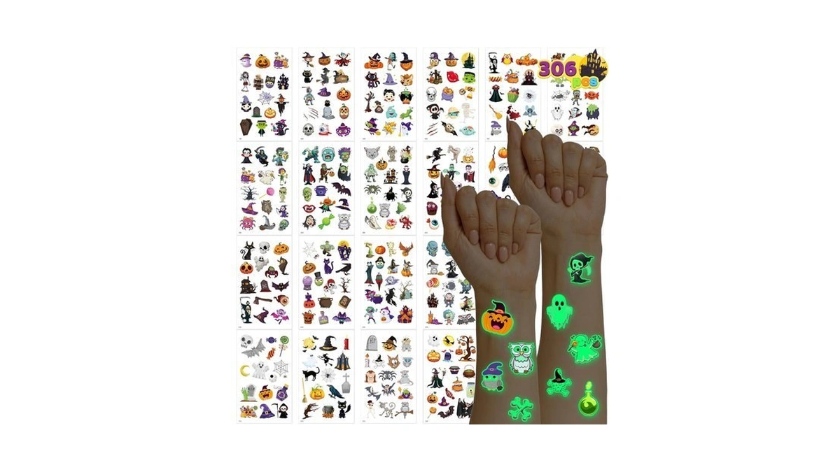 Joyin 306 Pcs Halloween Glowing Tattoos For Kids, Temporary Tattoo
